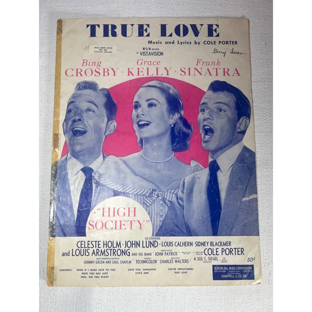 1956 True Love High Society Sheet Music Grace Kelly Sinatra Crosby Cole Porter
